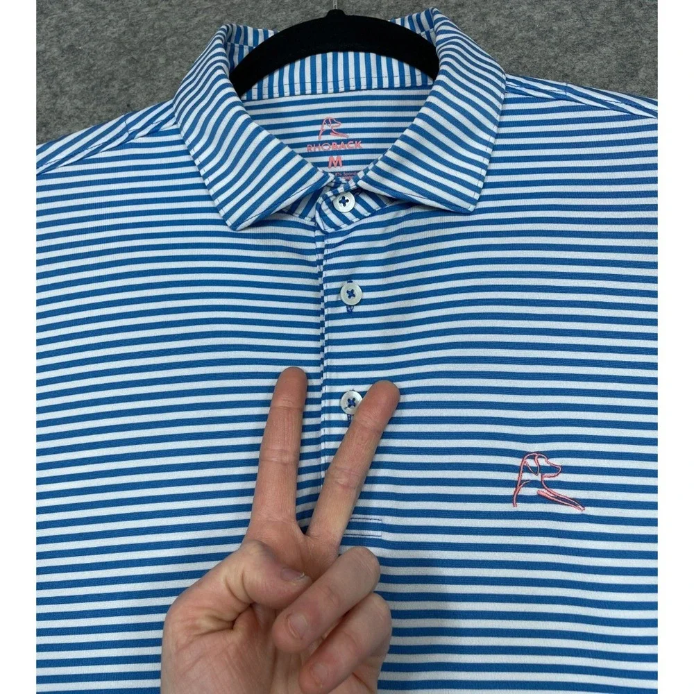 Rhoback Striped Polo Shirt Blue White Medium